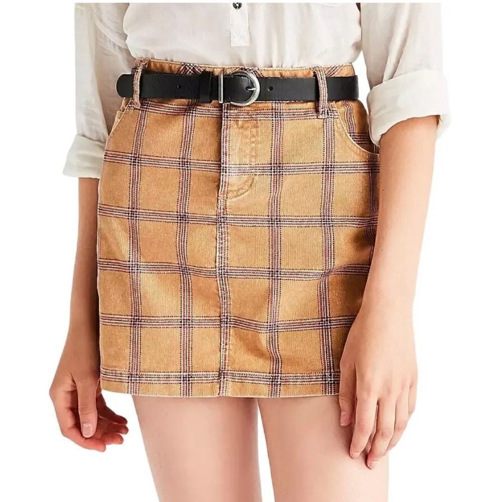 Urban Outfitters BDG Sybale Gold Plaid Corduroy Mini Skirt Size 4